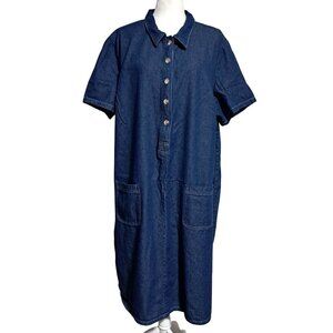 Vintage Bridgewater Studio Denim Button-Down Midi Dress With Pockets Sz 26WT